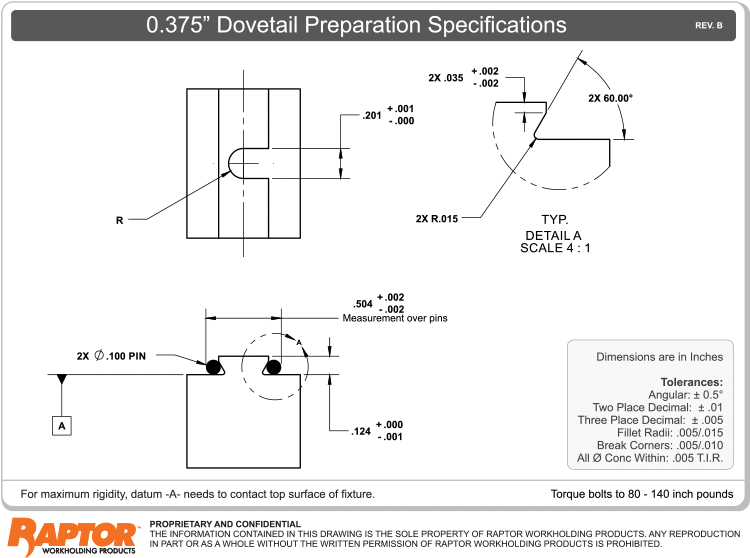 0.375" Dovetail Preparation Specifications