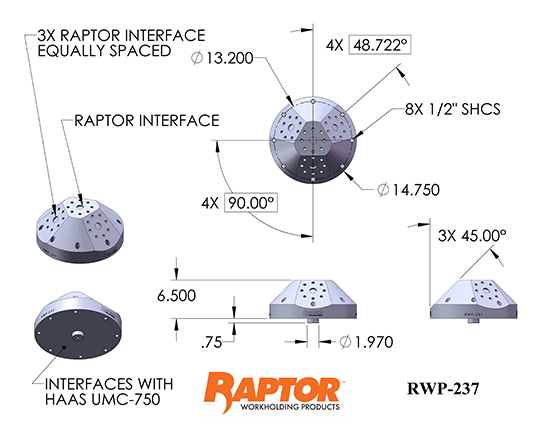 Raptor RWP-237 Aluminum Nest Riser Haas UMC-750/UMC-750SS Matsuura MX-520 (300mm) 14.75