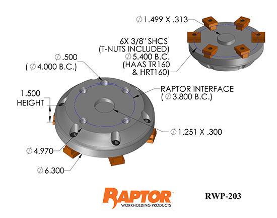 Raptor RWP-203 Aluminum Adapter Haas Series: TR160 & HRT160 6.300