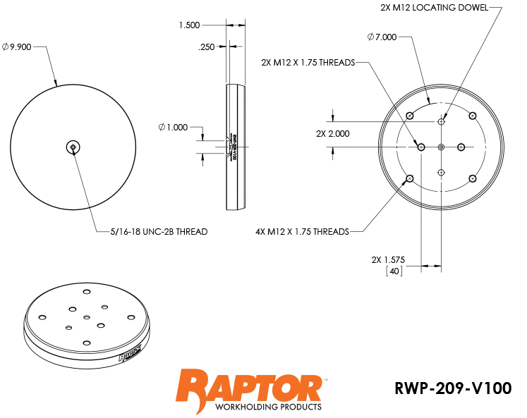 Raptor RWP-209-V100 Aluminum Emergency Adapter for RWP-502 Vise9.9