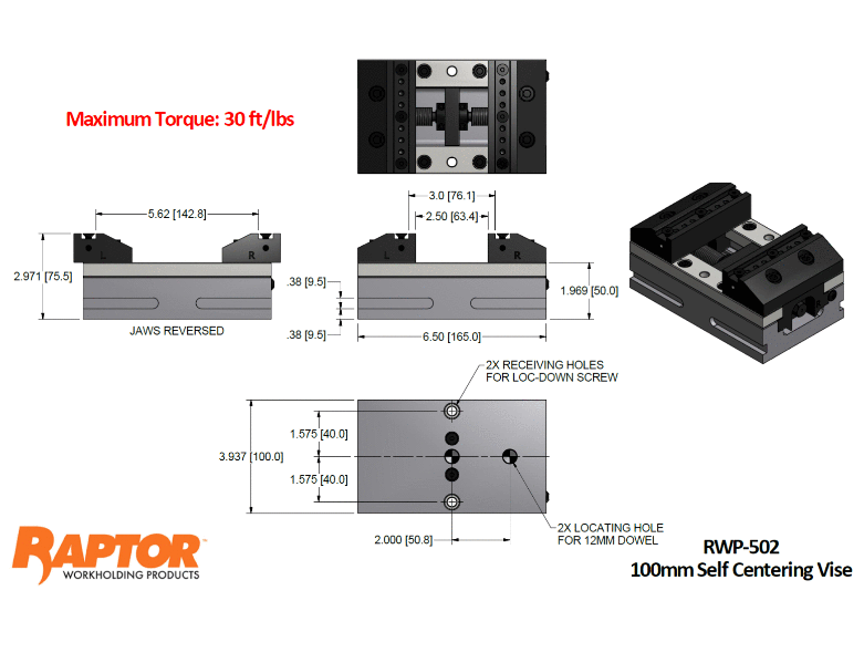 RWP-502 Vise Key Dimensions